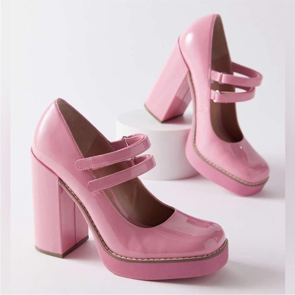 EUPHORIA Steve Madden Women's Mary Jane Chunky Platform Y2k Pink Strappy Heels